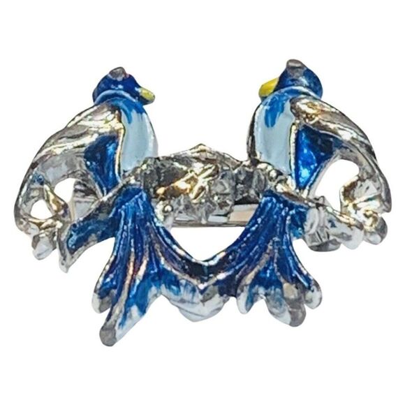 Gerrys Womens Blue Enamel Love Birds On A Perch Silver Tone Vintage Brooch - Picture 4 of 6